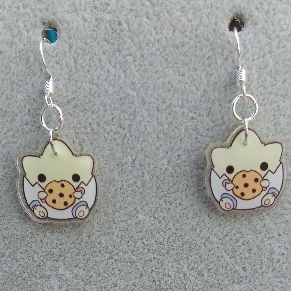 2/$10 Pokemon Togepi Holding Cookie Acrylic Charm Earrings, Handmade